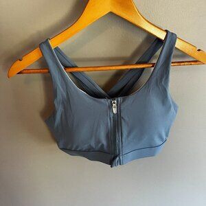 Front Zip Sports Bra Light Blue Size Medium Removable Pads